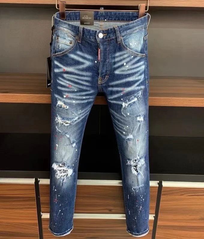 

2021 Fashion Tide Brand DSQ2 High-end Washed Hole Printed Men's Jeans *9713