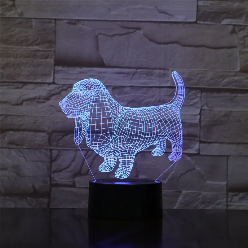 Dachshund Dog Acylic LED 3D Night Light 7-Color Change Sensor light Touch Switch RGB Animal 3D Table Lamp Xmas Gift