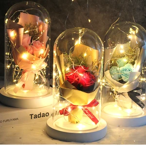 Букет искусственных цветов красной розы в стеклянном куполе на белом основании украшение дома для подарков на день Святого Валентина подарок на день матери