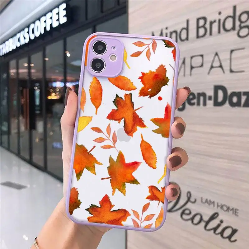 

Fallen leaves Pumpkin happy fall Phone Cases matte transparent For iphone 7 8 11 12 plus mini x xs xr pro max cover