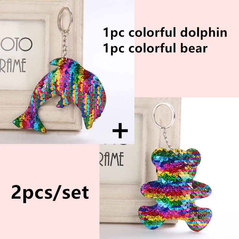 2pcs set 6 Милый Блестящий блестящий брелок в форме дельфина для девочек, подвеска в виде медведя, подарок на день рождения, Рождество, детская игрушка, сумка, украшение для автомобиля - Цвет: 2pcs set 6