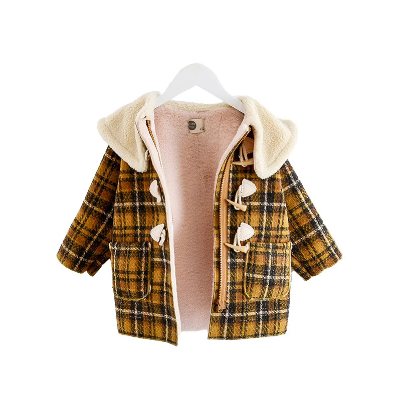 

2020 Winter Baby Clothes Girls Winter Autumn Wear Lattice Horn Button Coat New Year Clothes Baby Coat Children's Clothing