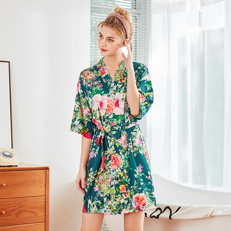 Sexy Summer Women's Sleep Robe Nightgown Yukata 2019 Lady Rayon Short Kimono Bath Gown Sleepwear Bathrobe Pijama Mujer M-XXL | Женская