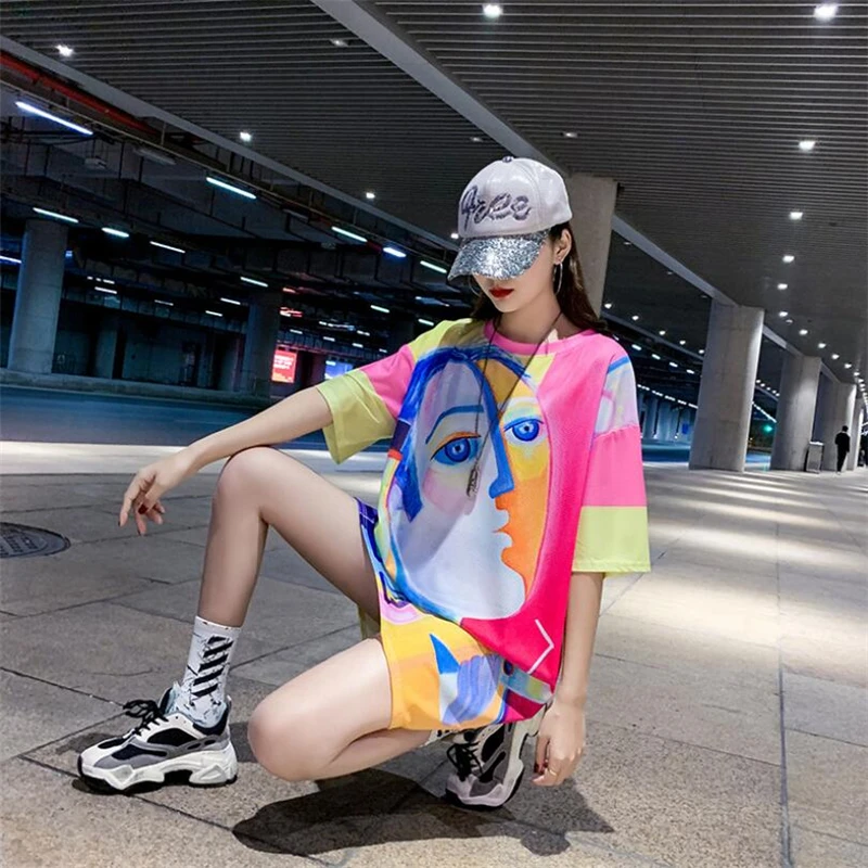 Весна-лето 2020 новое модное свободное платье-футболка с абстрактным