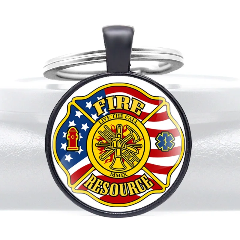 

Unique American Firefighter Symbol Glass Dome key Chain Collection Accessories Gift Key Ring Jewelry Gifts