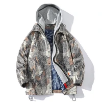 2021 new casual loose printing wind breaker jacket men tide brand korean detachable hood hooded jacket mens fashion clothes