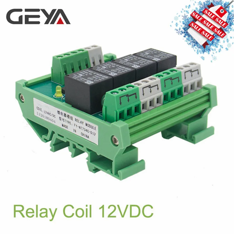 GEYA 4-Канальный Релейный Модуль 1 SPDT DIN рейка крепление 12V 24V DC/AC Интерфейс триггерный релейный модуль