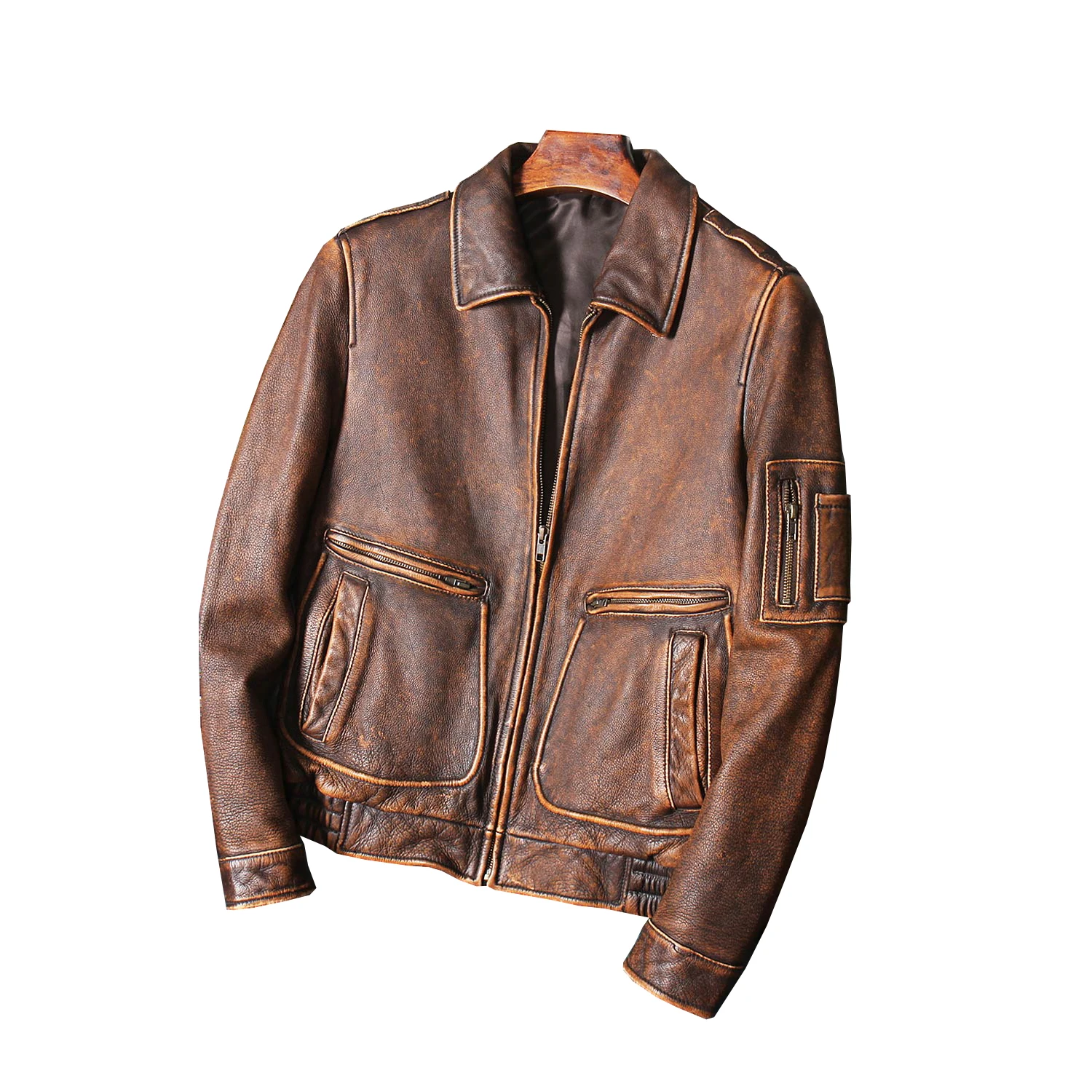 

Business Casual Lapel Genuine Leather Clothes Men's Full-grain Leather Motorcycle Clothes Thick Leather Jacket Retro Vintage