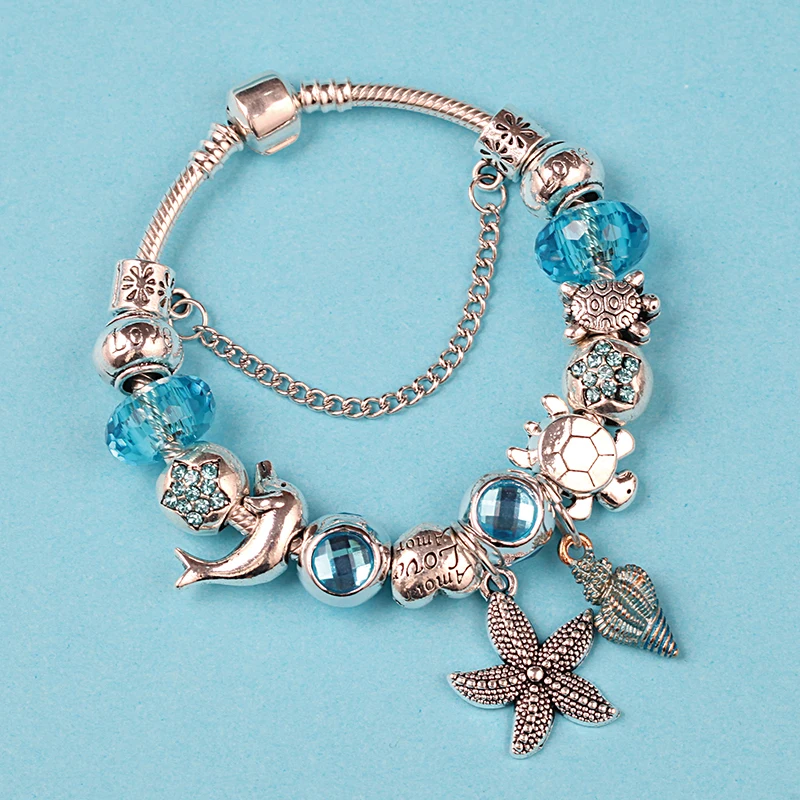 2019 Новое поступление океанское животное амулет браслет с античным посеребренным