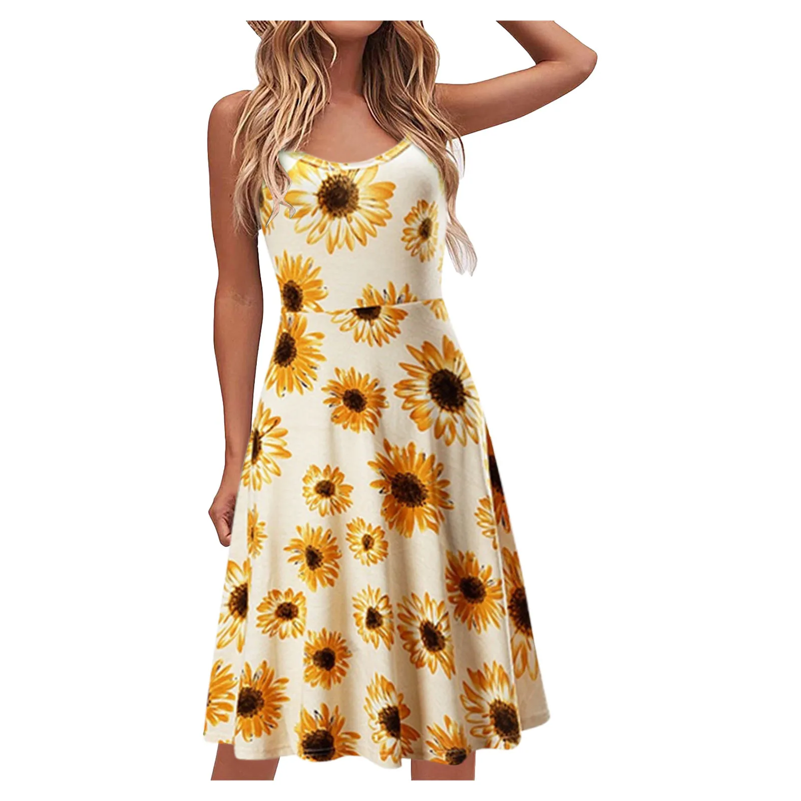 

Sunflower Print Summer Dress Women O Neck Bohemian Long Ladies Dresses Streetwear Casual Sling Beach Long Skirts 2021 Lady A50