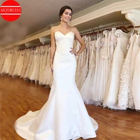 simple white ivory satin wedding dresses sweetheart mermaid vestido de novia 2020 cheap custom made bridal gowns lace up back