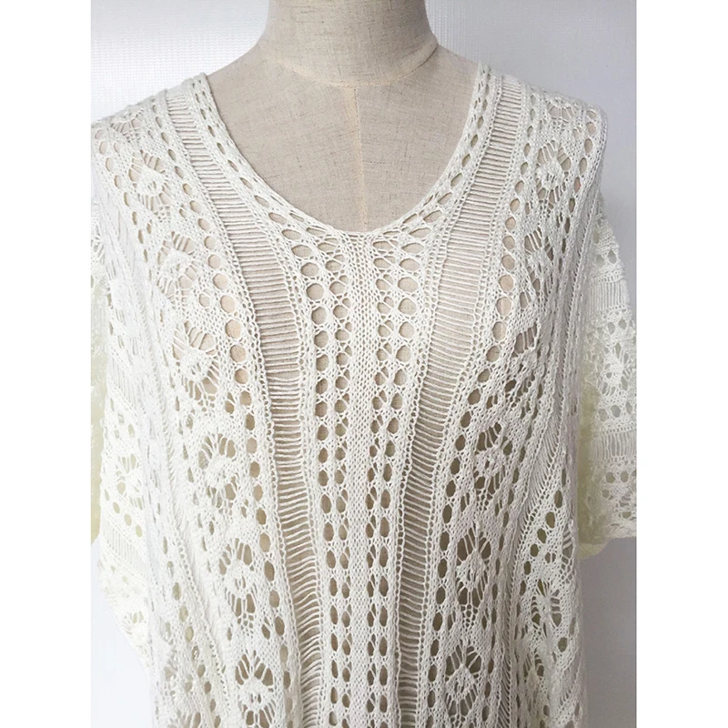 

Sukibandra Summer Batwing Sleeve Crochet Beach Women Cover Up Blouse Hollow Out White Boho Top Blouses Bohemian Loose Blouse