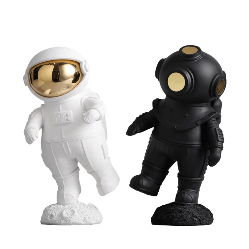 

18x8.5cm Resin Cute Black White Astronaut Spaceman Miniature Statue Figurines Modern Craft Home Decoration Living Room Gifts