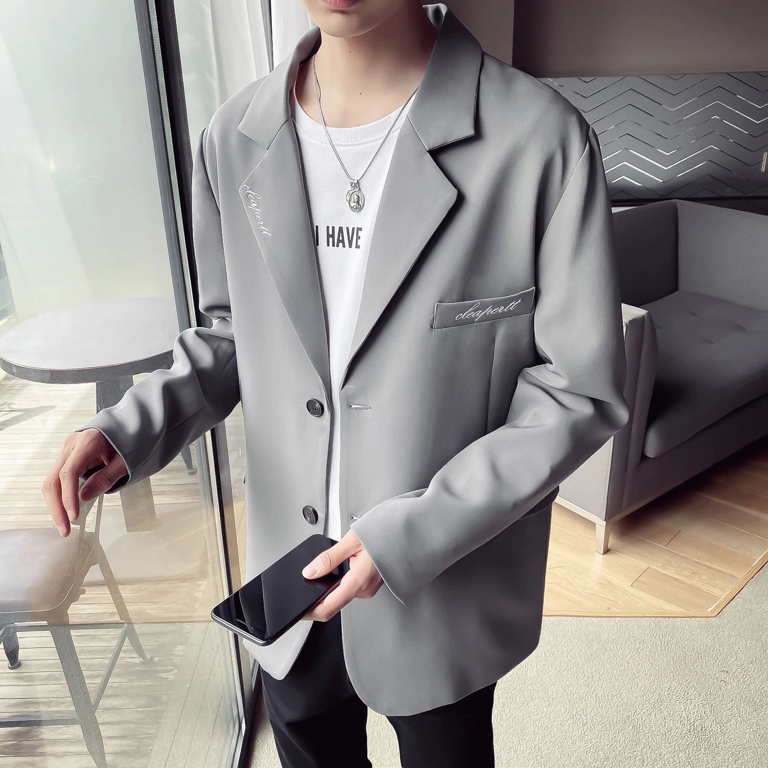 Пиджак мужской оверсайз с длинным рукавом и вышивкой 2x l m|Пиджаки| |