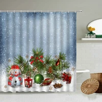 merry christmas new year shower curtain snowman xmas tree holiday gift retro theme bathroom decor with hook waterproof screen