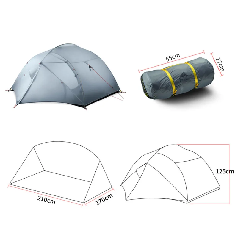 3F Gear 15d silnylon 210T pu с покрытием 3 сезона/4 сезона для человек двухслойная палатка
