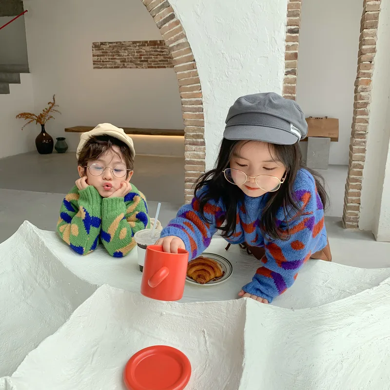 

Unisex Children's Sweater Autumn and Winter Boys' and Girls' Wave Pattern Pullover Sweater Children's Thickened Sweater