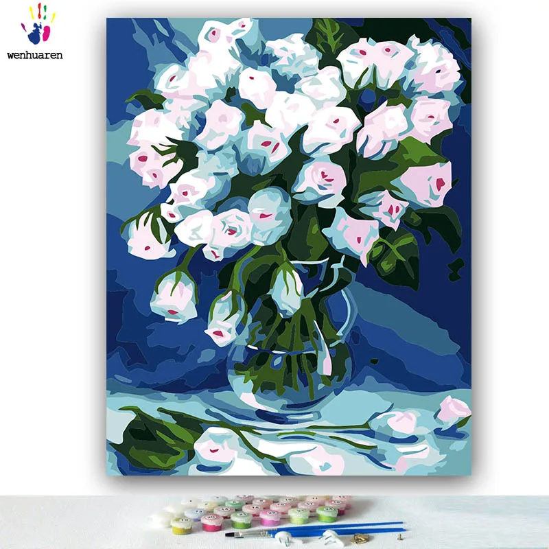 DIY цветные картины по номерам с красными цветами нож орнаментом Картина Рисунок