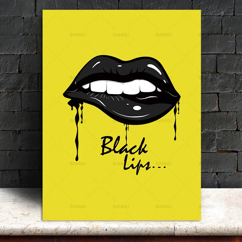 

Wall Picture no frame canvas painting Wall art poster Canvas Painting decor Wall art poster print Red lips on canvas home decor