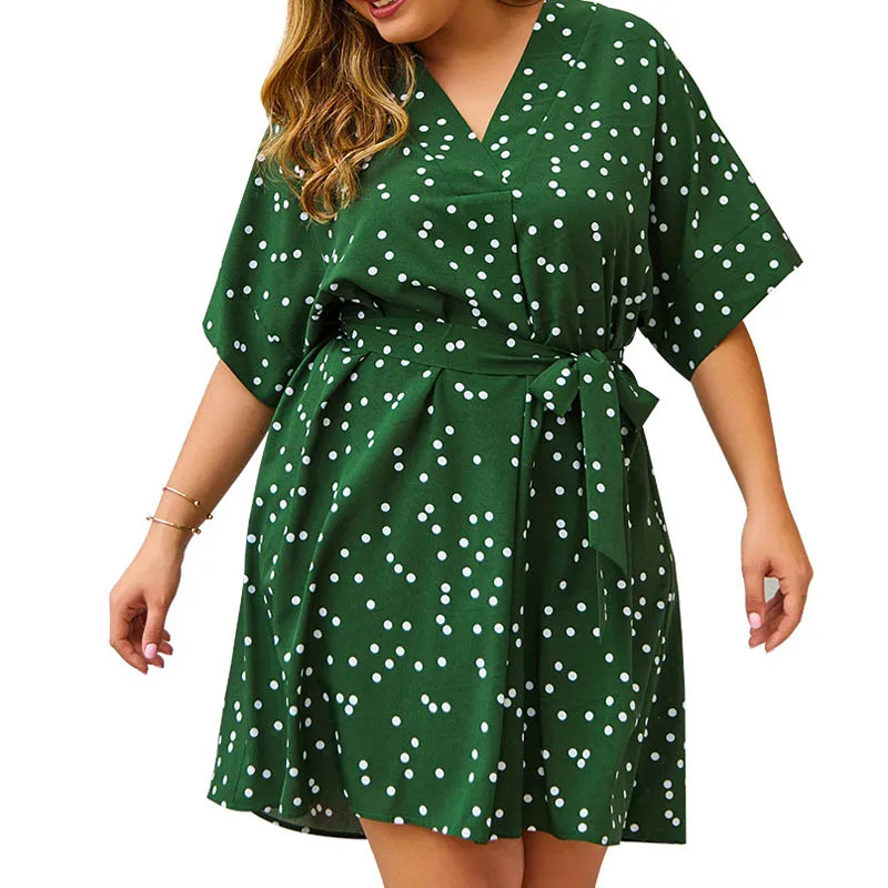 Размера плюс женская летняя обувь в горошек сексуальное платье с v-образным