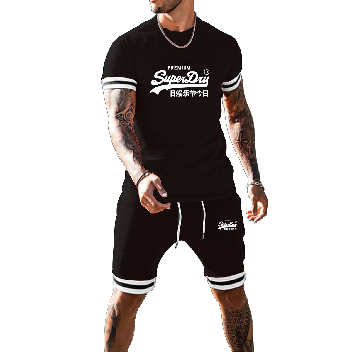 

Men's Tracksuit Summer Clothes Sportswear Two Piece Set T Shirt Shorts Brand Track Clothing Male Sweatsuit Sports Suits