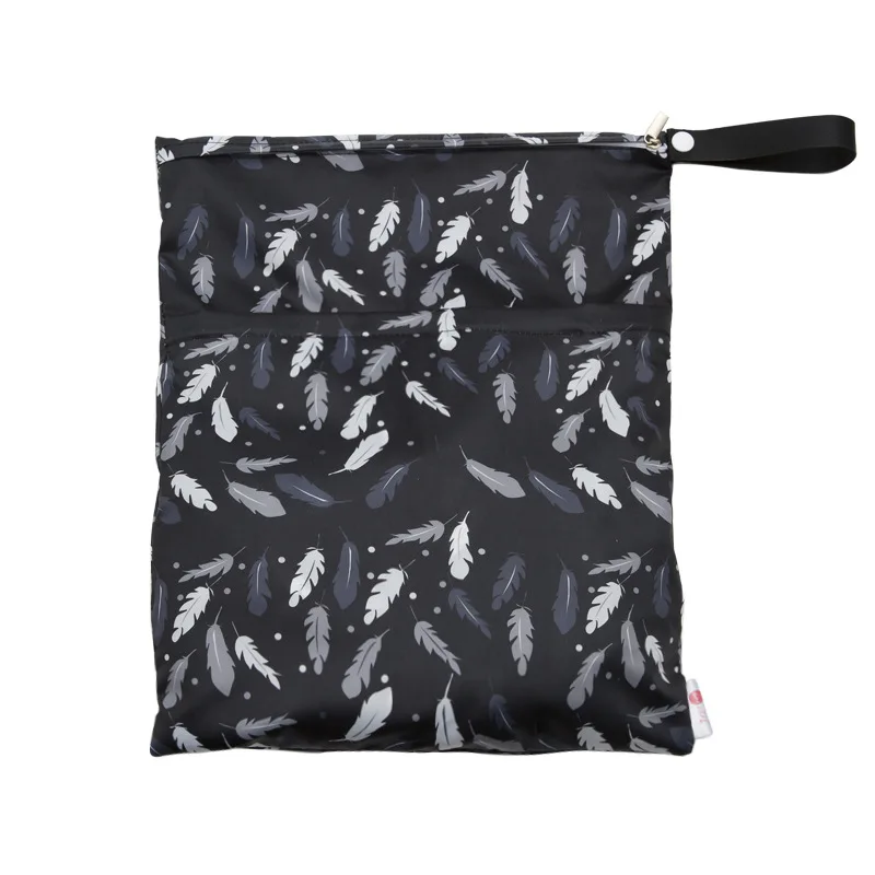Bolsa de pa&ntilde;ales estampada para beb&eacute;, impermeable, pa&ntilde;al seco, con cremallera, bolso para cochecito, bolsa de viaje al aire libre, bolsa de almacenamiento de pa&ntilde;ales-5