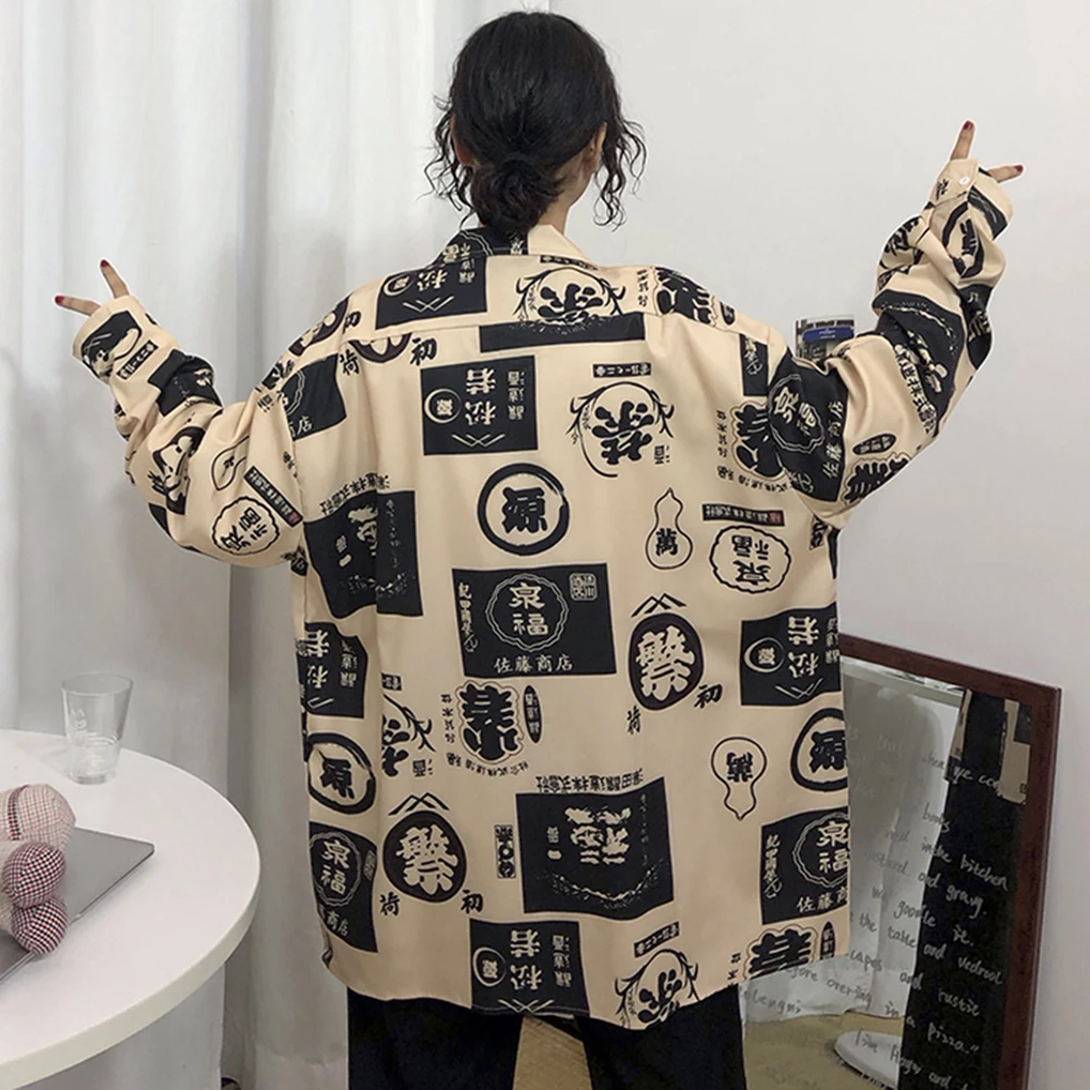 

Fashion Printed Button Up Shirt Vintage Blouse Women Lady Long Sleeves Female Loose Street Shirts