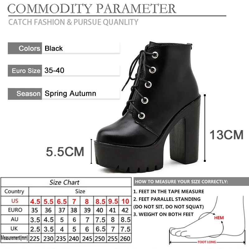 

BYQDY 2021 Winter Platform Woman Boots Black Lace-up Creeper Wedges Shoes High Heels 13CM Height Military Combat Ankle Boots