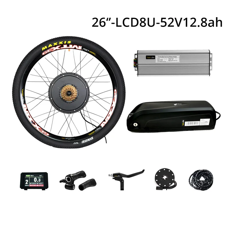 26in 52v12.8ah LCD8 48 в 1500 Вт комплект для переоборудования электрического велосипеда с батареей 7 скоростей Мотор колеса 52V12. 8AH e велосипед батарея 2A зарядное устройство электродвигатель колеса - Цвет: 26in 52v12.8ah LCD8