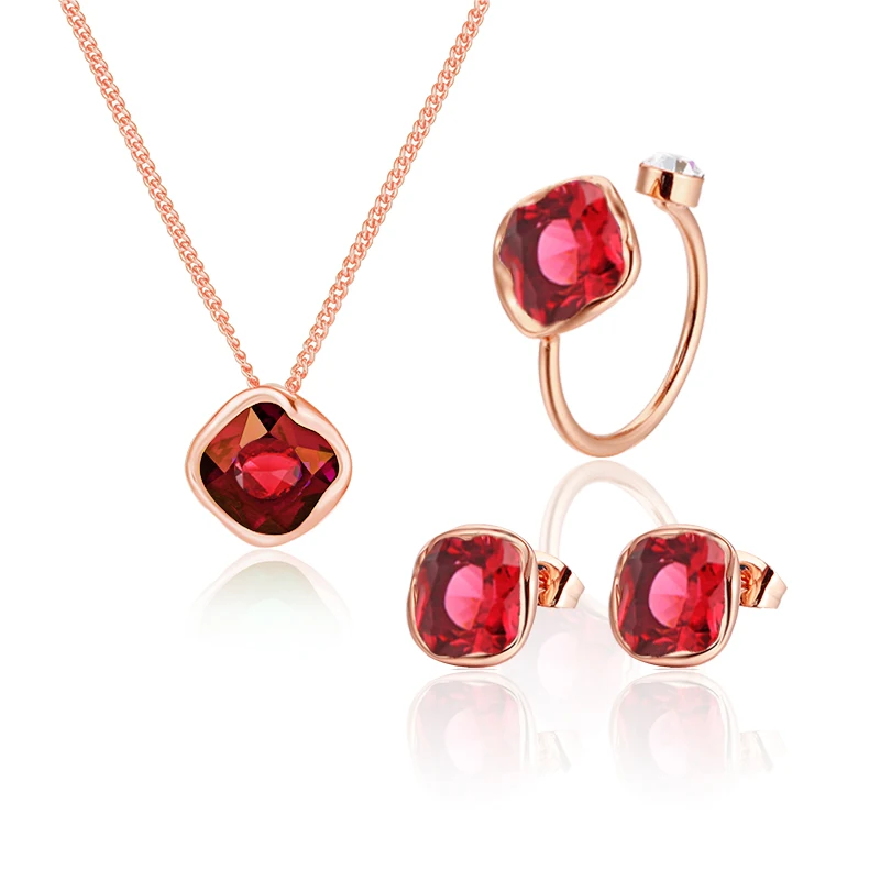 Модный комплект ювелирных изделий с красным кристаллом ожерелье женские