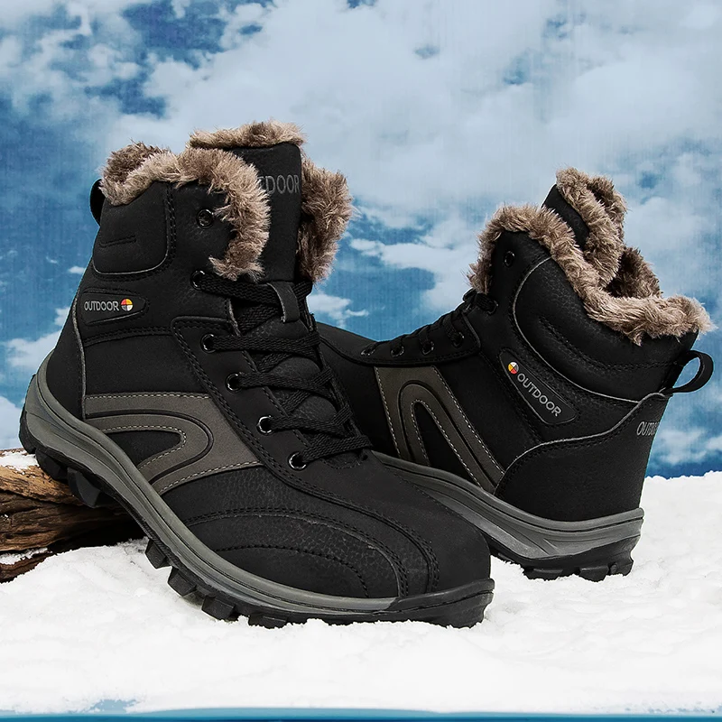

Gogodoing Men Winter Snow Boots Waterproof Leather Sneakers Super Warm Boots Outdoor Male Non-Slip Hiking Boots Work Shoes