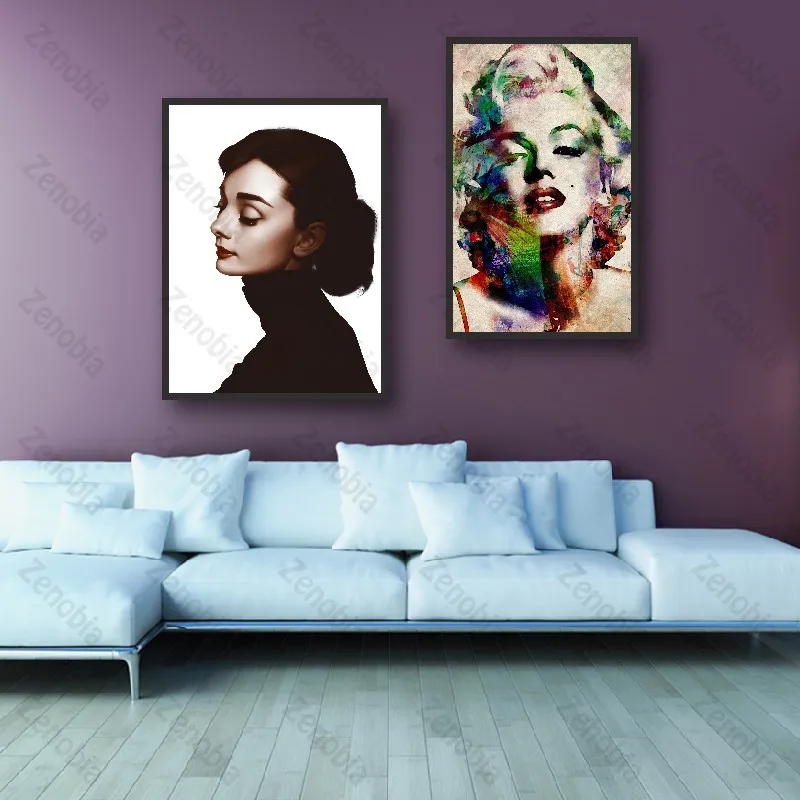 Постер "Рисунки головы и лица знаменитых людей" для живописи на холсте для домашнего декора HD-печать используется в гостиной.