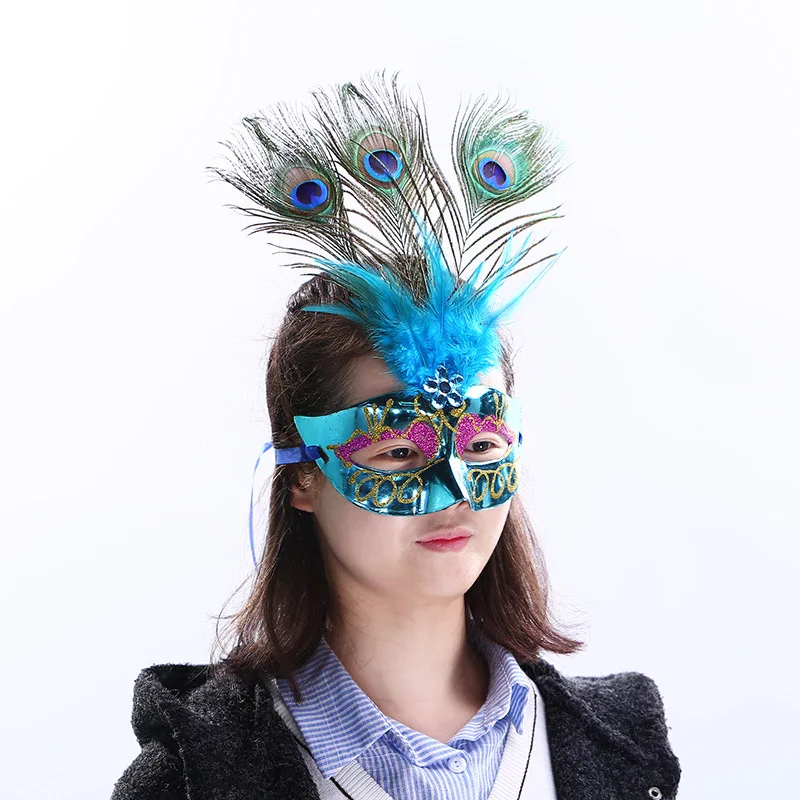 Маскарадные маски с перьями павлина вечерние венецианские маскарадные для