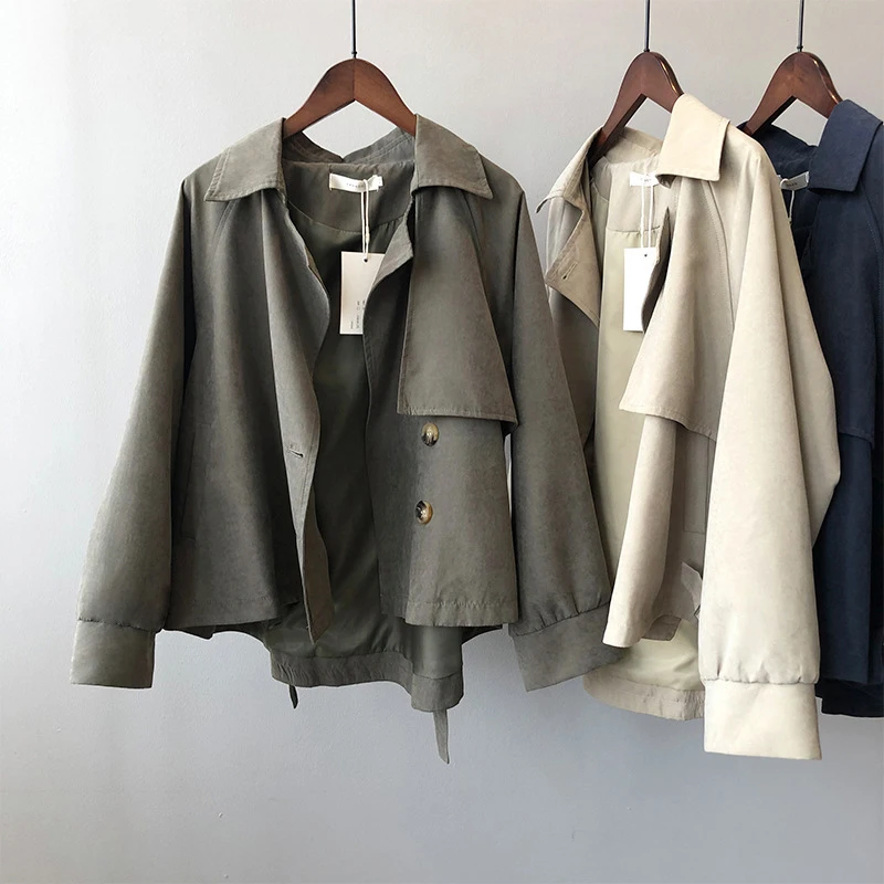 

Женский короткий Тренч Yitimoky, простая Классическая винтажная ветровка в Корейском стиле с отложным воротником, верхняя одежда на весну