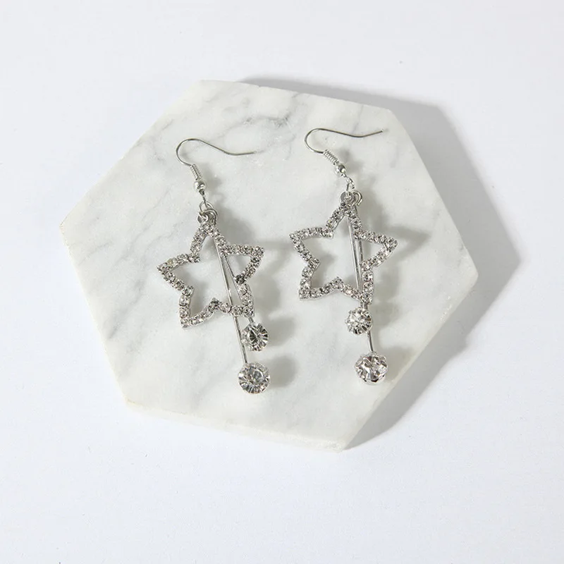 

Fashion Rhinestone Hollow Star Earrings Cubic Zircon Big Star Vintage Hanging Earrings Female Girl Party Banquet Jewelry Gift