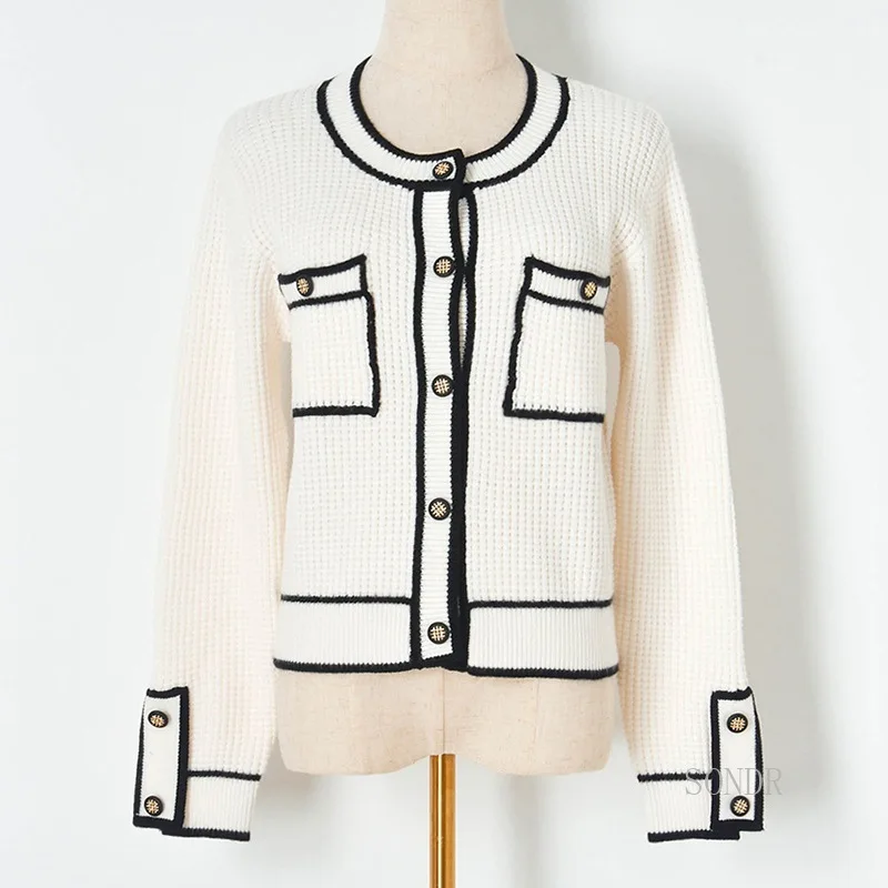 Женский однобортный вязаный кардиган подиумный розовый укороченный топ с