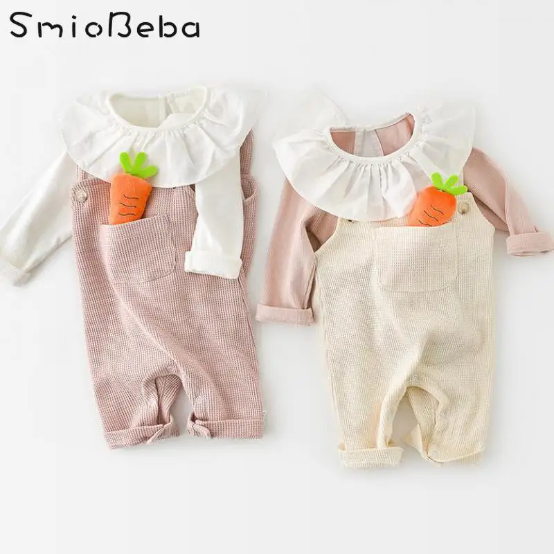 

На весну в Корейском стиле для мальчиков и девочек, Детский комбинезон с поясом белье боди милый рюкзак Короткие Детские ползунки пакет пер...