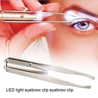 1pcs with led lamp clip eyebrow tweezers eyebrow makeup beauty tools hair removal clamp mini light delicate eyebrow trimming