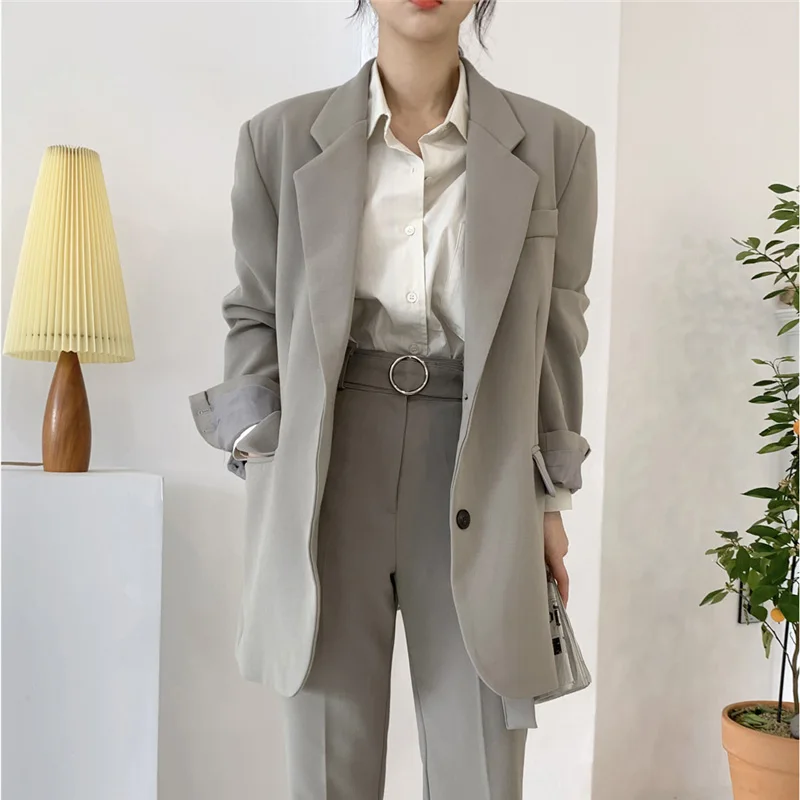 Винтажный Женский блейзер костюм однобортный пиджак и облегающие комбинезоны элегантный женский брючный