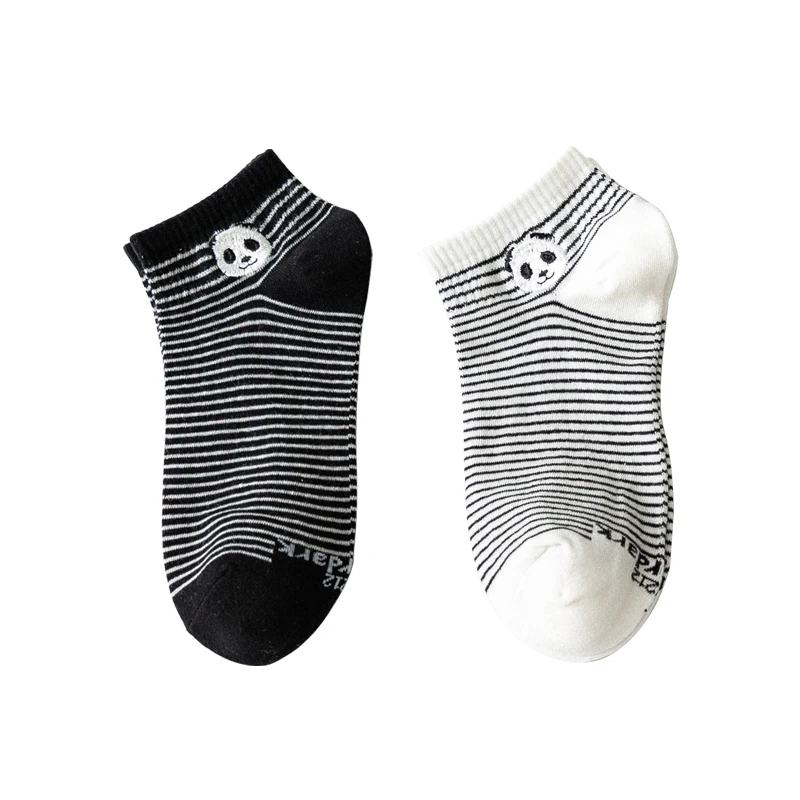 

1 Pair of Unisex Style Striped Parallel Bars Dot Pattern Student Shallow Mouth Invisible Simple Couple Black and White Socks