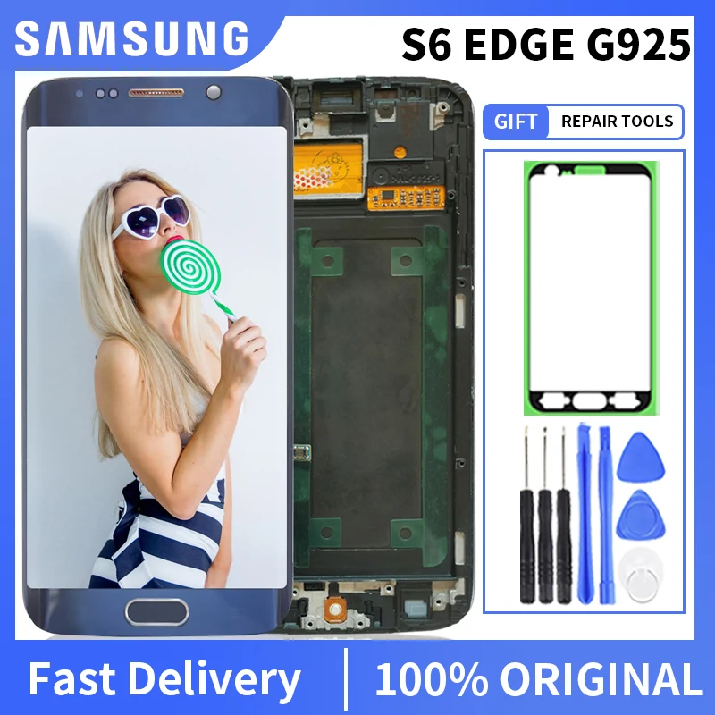 

100% Original New Super Amoled Display For Samsung Galaxy S6 edge LCD + Frame G925 G925A G925F Touch Screen Digitizer Assembly