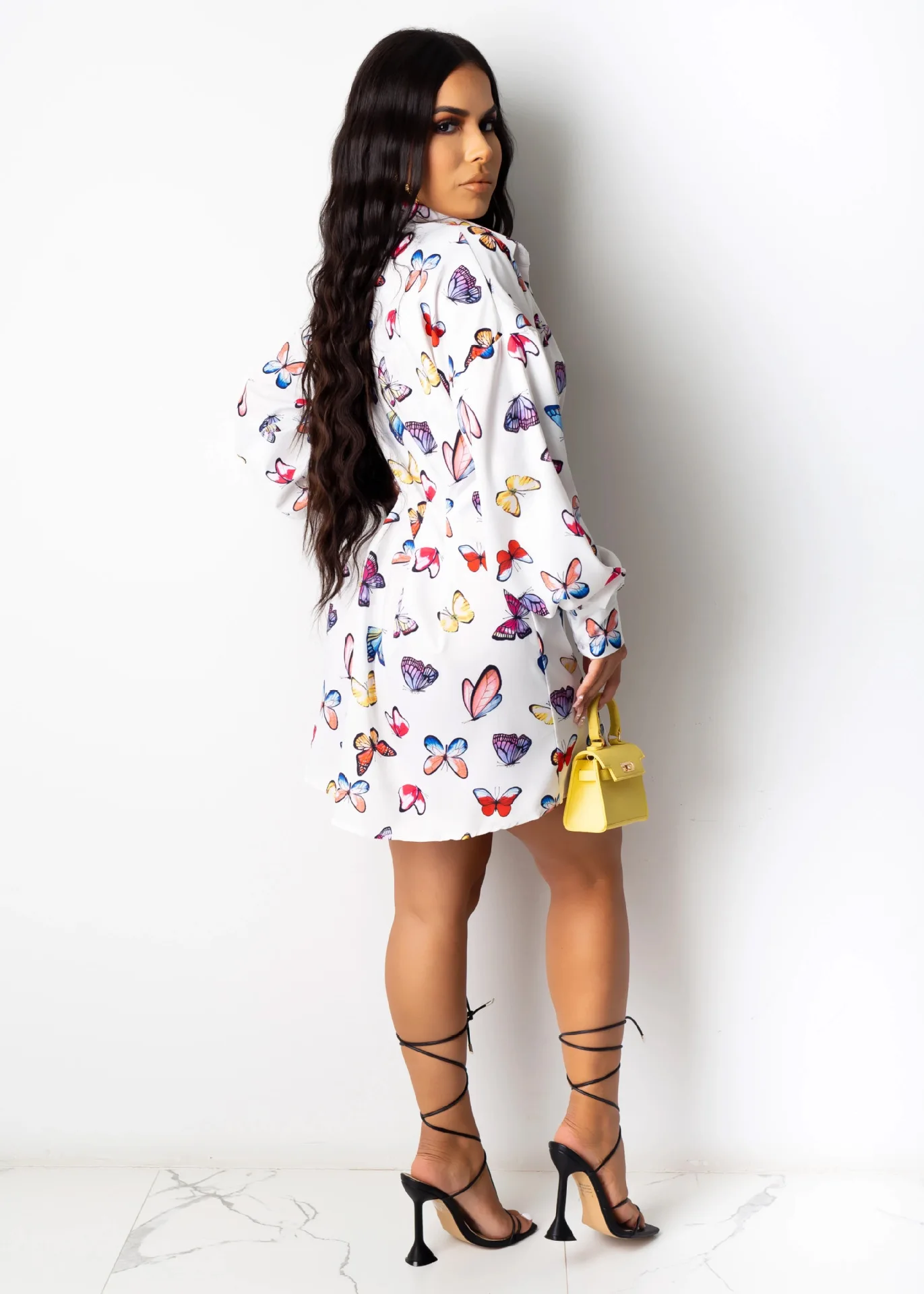 

32R6325 Autumn Winter Women Casual Fashion Butterfly Print Elegant Dress Vestidos Plus Size