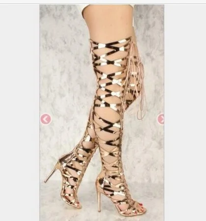 

Fashion sexy knee high heel runway sandals