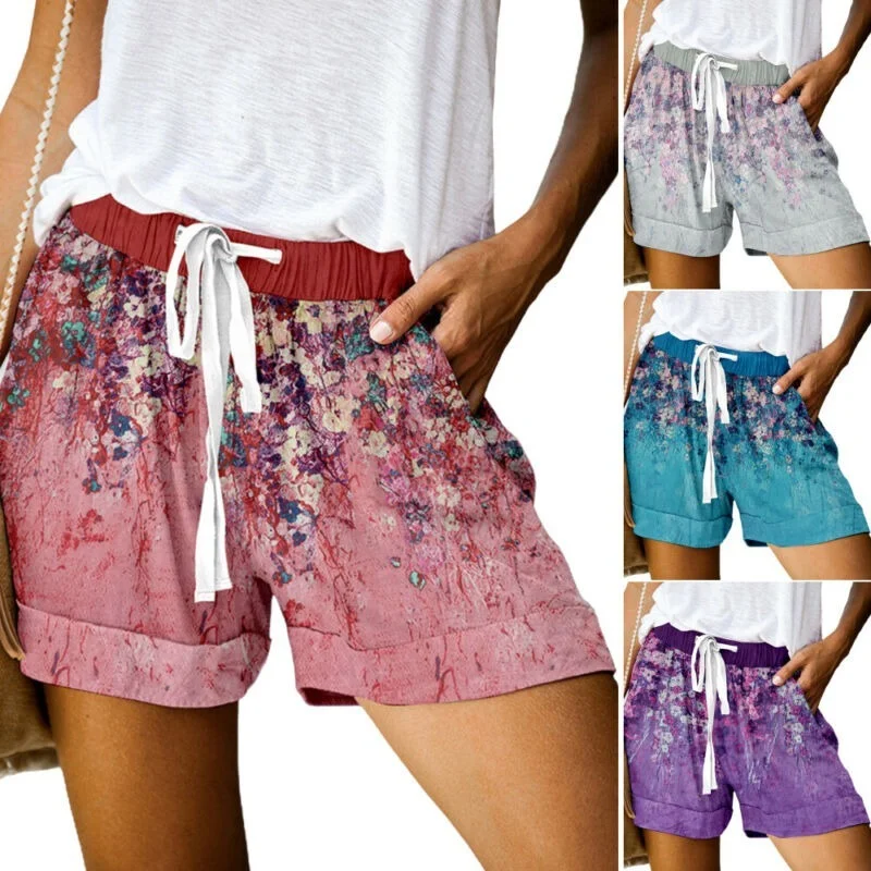 

Шорты женские с широкими штанинами, повседневные спортивные, пляжные, с цветочным принтом, для спортзала, UK