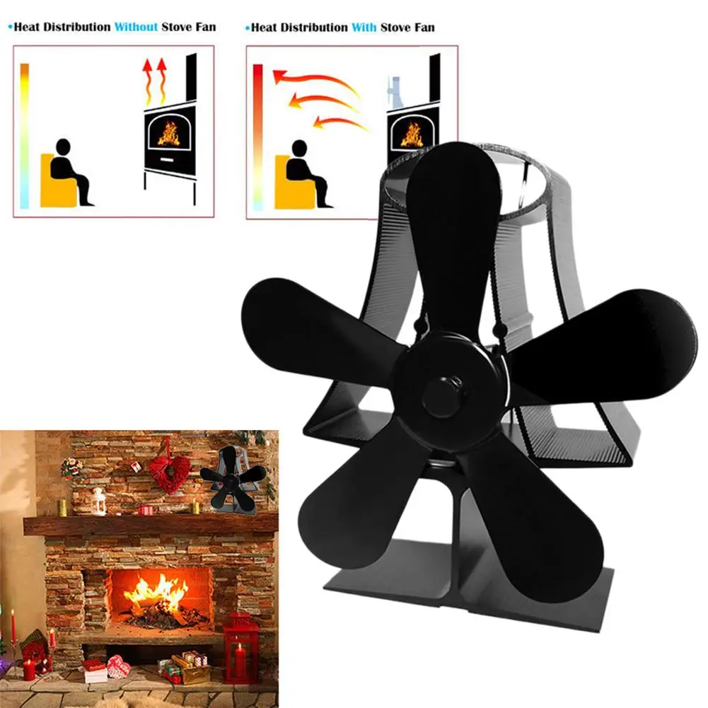 Черный настенный вентилятор для камина с 5 лопастями тепловой горелки