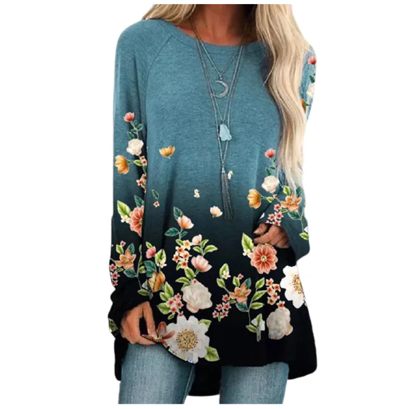 

5XL Oversized Autumn T Shirt Long Sleeve Women Floral Print T Shirt Casual O-Neck Loose Large Size Tops Fashion Streetwear Tops