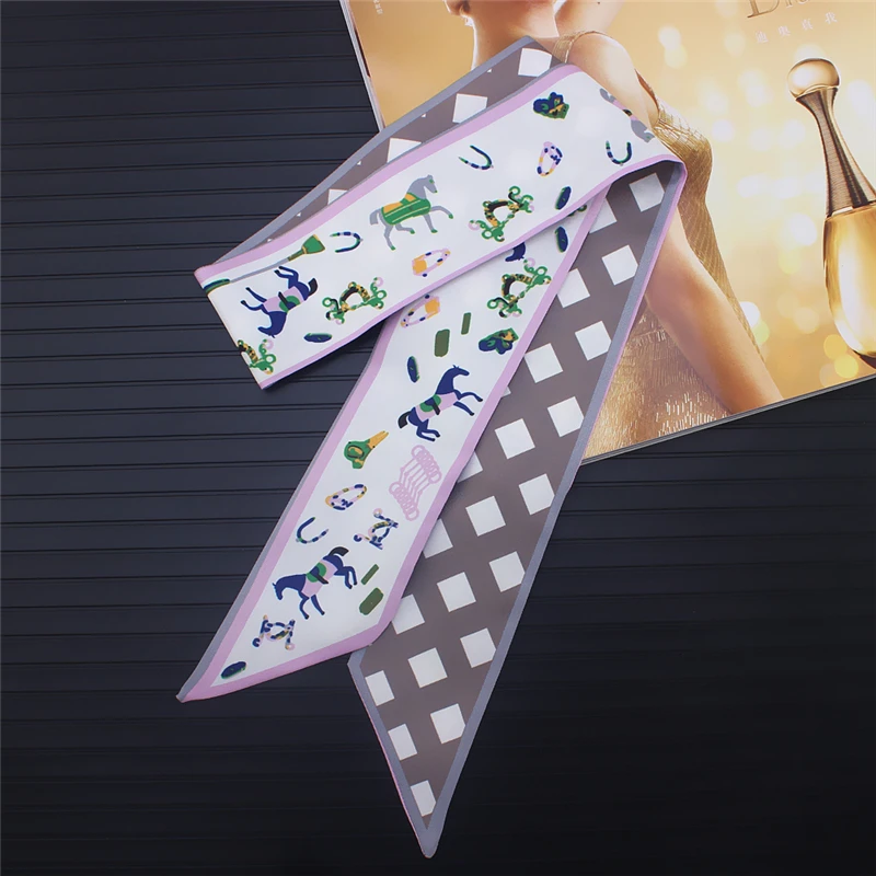 Женский шелковый шарф с принтом животных длинный узкий ретро-шарф для женщин