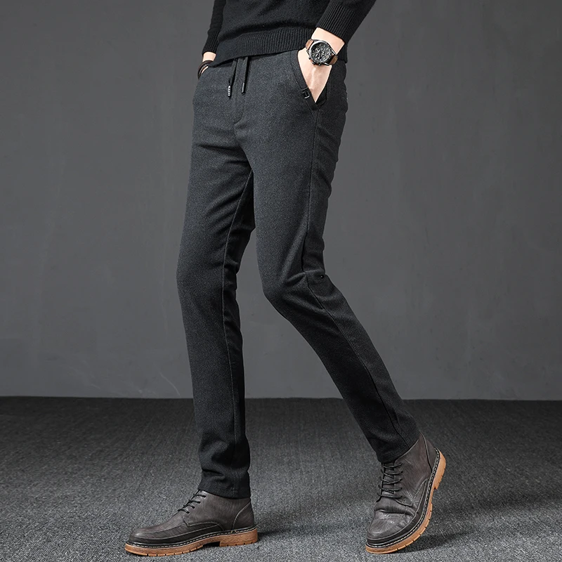 Теплое модное мужское стрейчевое платье фланелевые черные Синие Серые