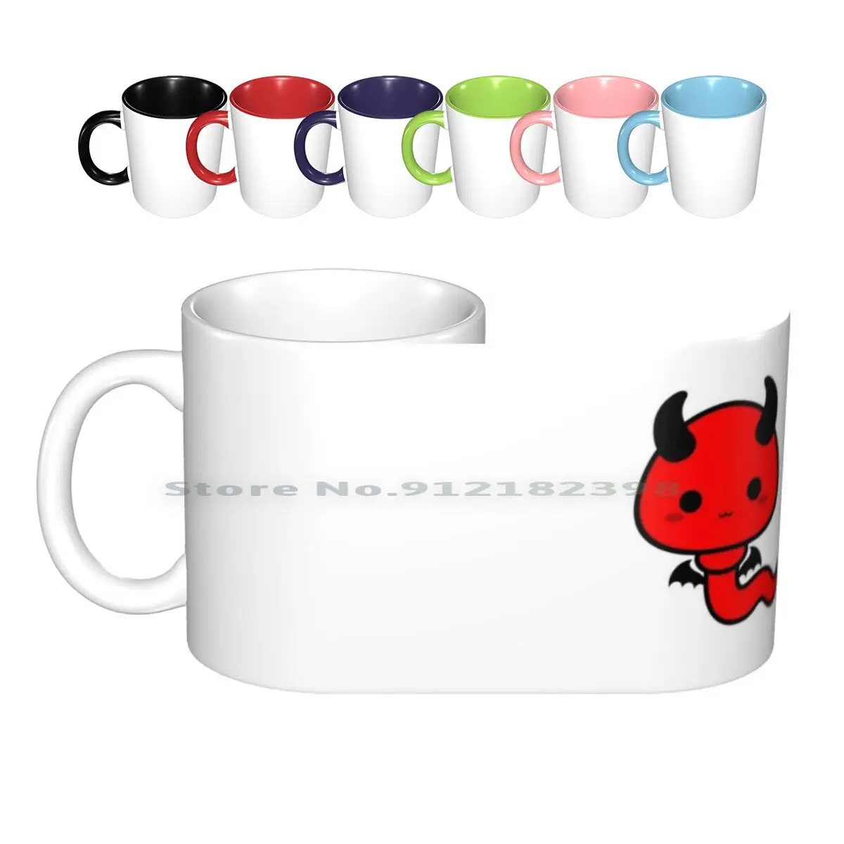 

Милые кавайные керамические кружки с красным дьяволом, кофейные чашки, Кружка для молока и чая, милая клетка, милый мультяшный смешной милый...