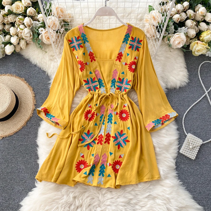 zanzea платья платье свободного кроя Женское пляжное с цветочной вышивкой vestido boho
